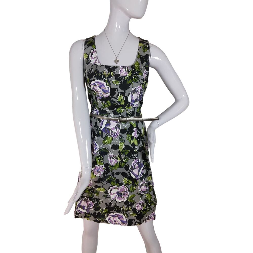 APT 9 Floral Lilac and Green Dress Size 6 Sleeveless Belted